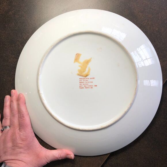 MCM Vintage Asian Floral Charger Plate – Mid Century Modern Hand-Painted Macau - Picture 3 of 8